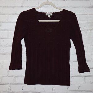 🍷✨ Cherokee Dark Maroon 3/4‑Sleeve Sweater · Size Medium · soft everyday class